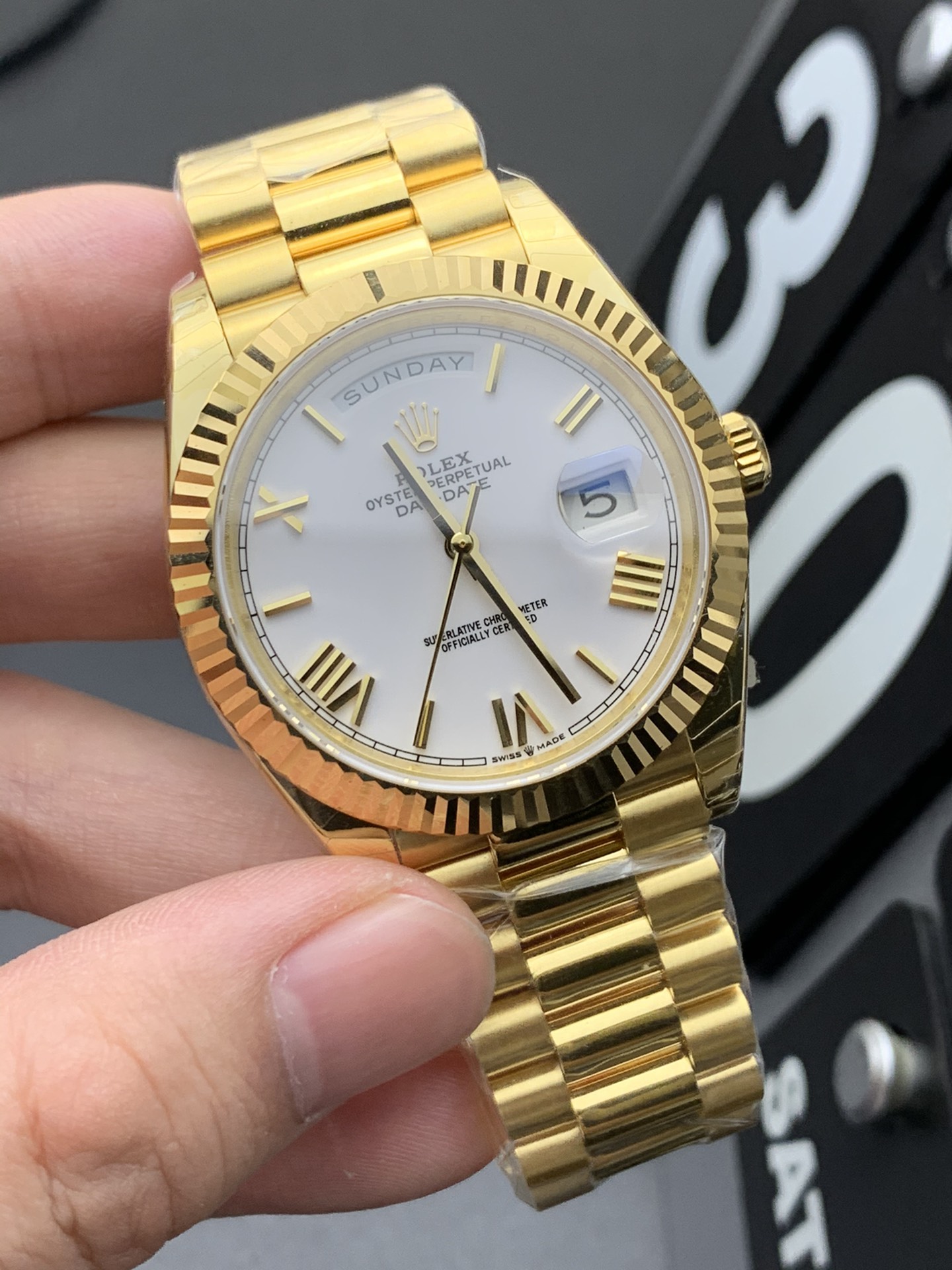 复刻劳力士星期日历型全金白盘罗马刻度机械腕表 复刻劳力士星期日历型全金白盘罗马刻度机械腕表