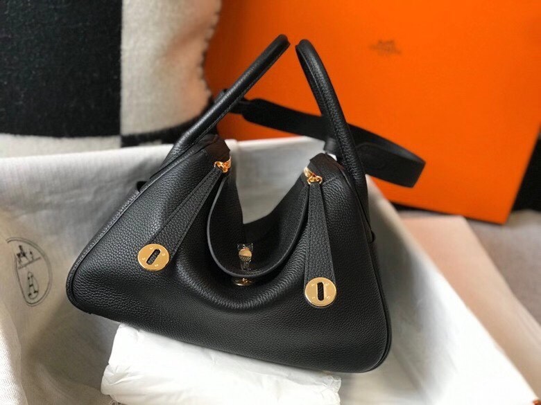 Hermes Lindy 黑金荔枝纹手提单肩包（超A仿品）