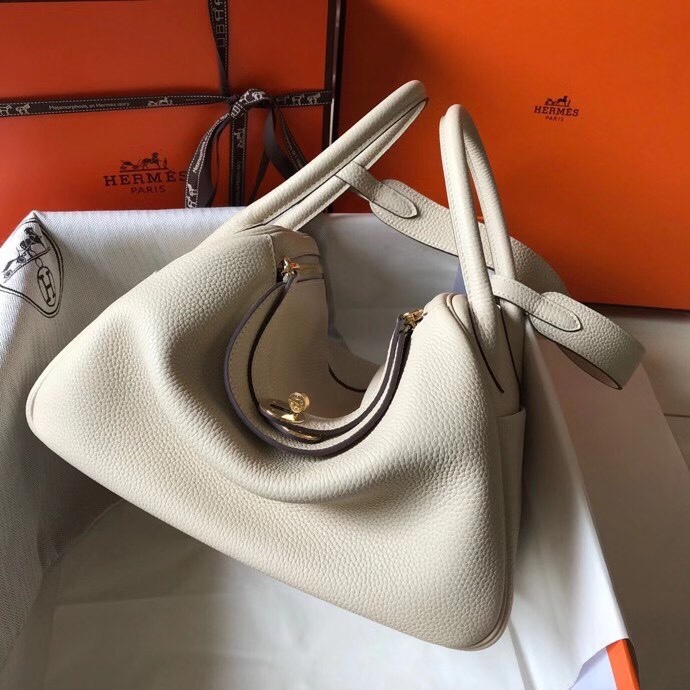 HERMES Lindy 奶白色荔枝纹手提单肩包