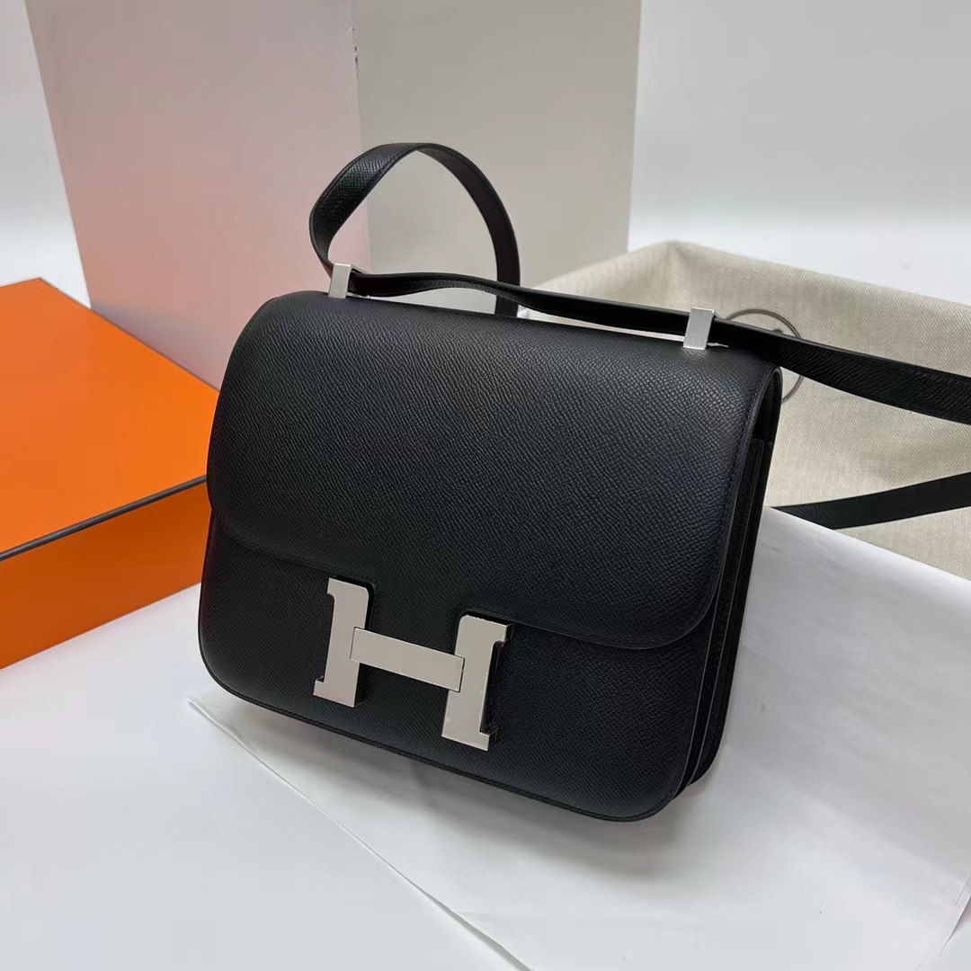HERMES爱马仕康康黑银EPSOM皮单肩斜挎包（超A仿品）